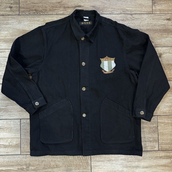 HUGO BOSS JEANS Black Denim Jacket Vintage Men's Coat size XL Hip Hop - Picture 2 of 10